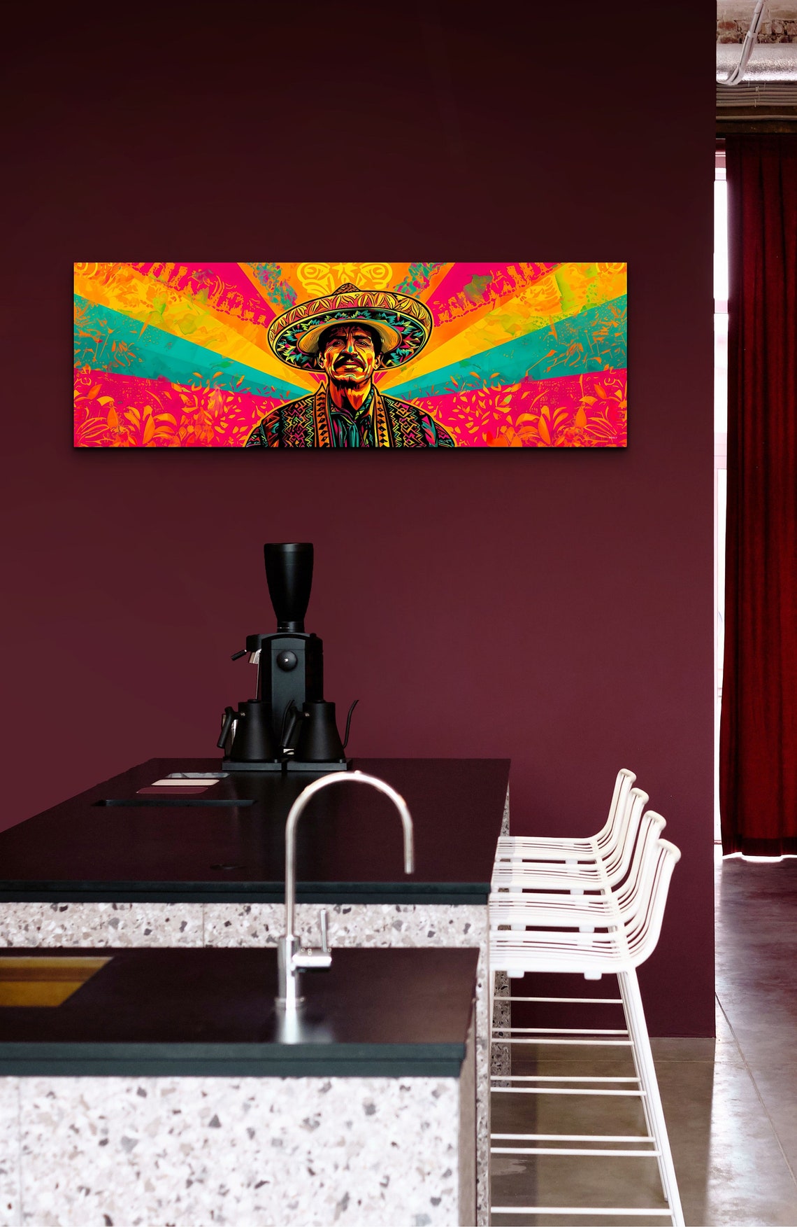 Man in a Sombrero With a Bold Colorful Sunburst Panoramic Poster - Image 3