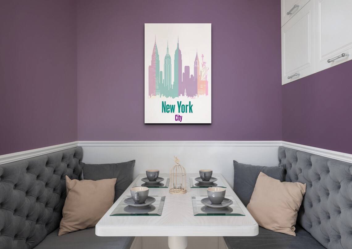 New York City Pastel Skyline Silhouette Modern Travel Poster - Image 7