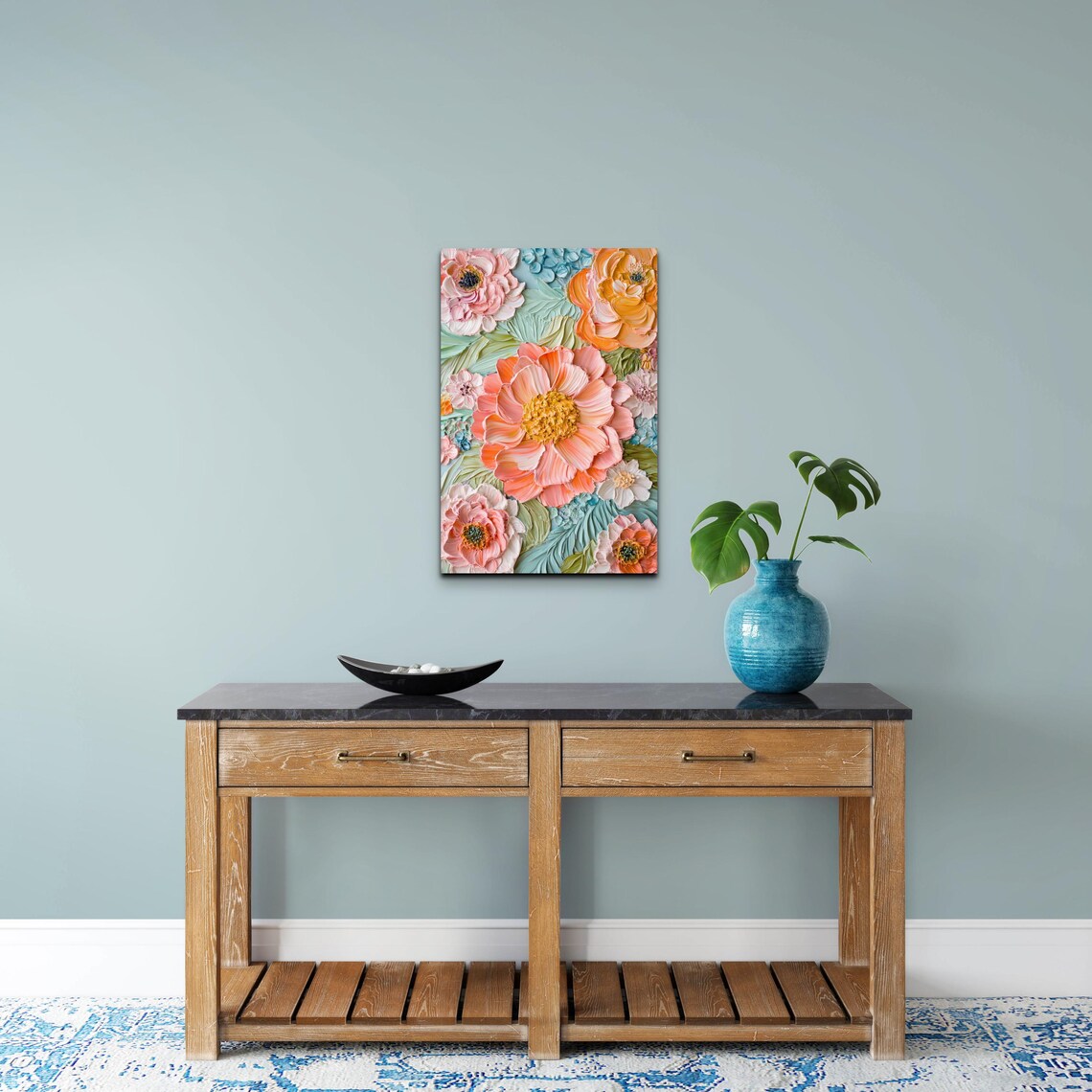 Pastel Impasto Blossom Garden Textured Floral Canvas Art Poster - Image 4