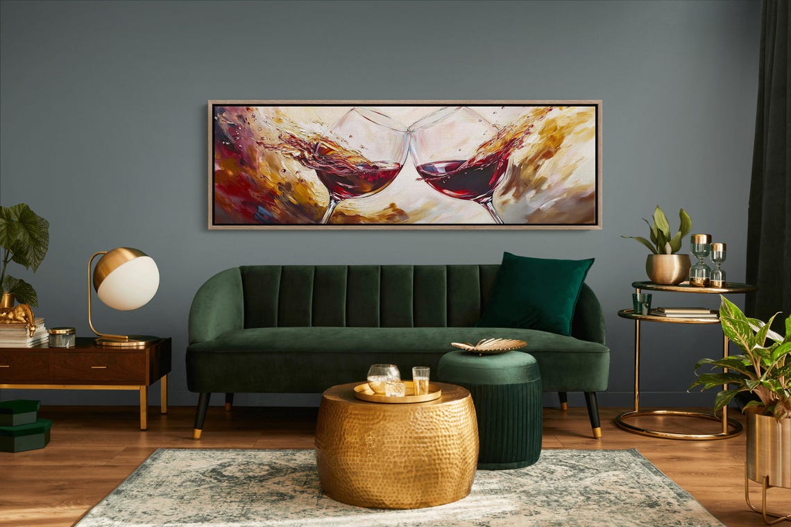 Two Red Wine Glasses Toast Vibrant Splash Abstract Kitchen Poster