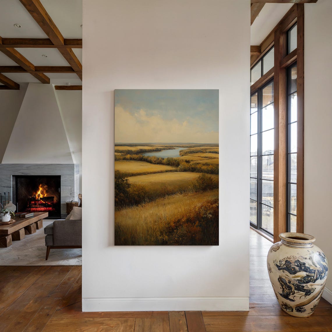 Golden Prairie River Landscape Rolling Hills Vintage Nature Poster - Image 4