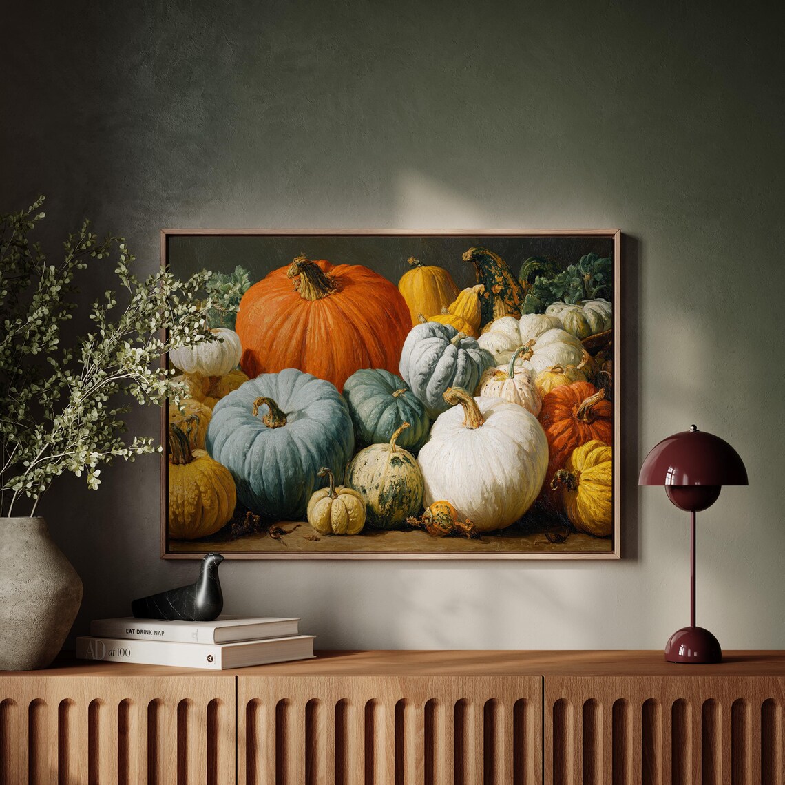Colorful Pumpkin Harvest Rustic Autumn Still Life Oil Paint Poster