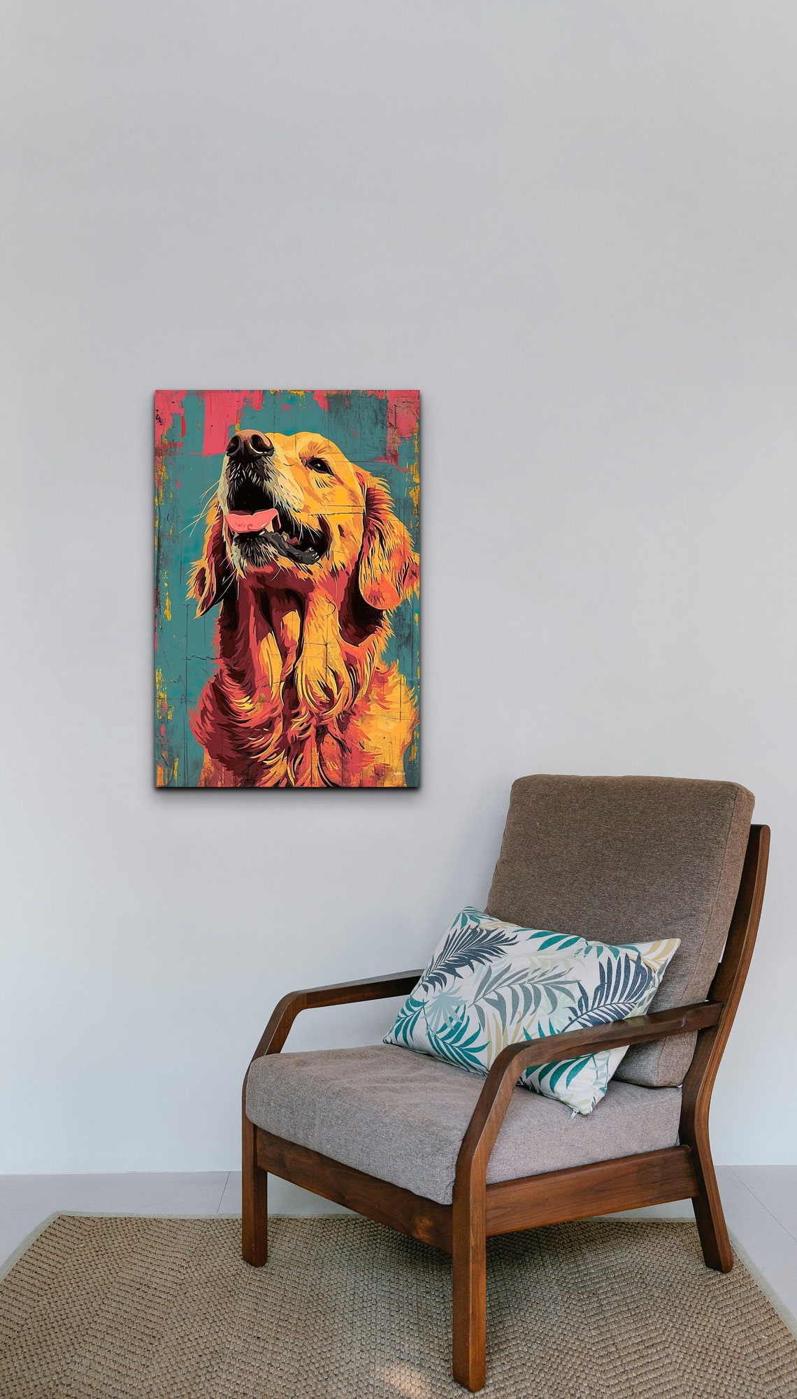 Joyful Golden Retriever Looking Up in Warm Pop Art Style Poster - Image 4