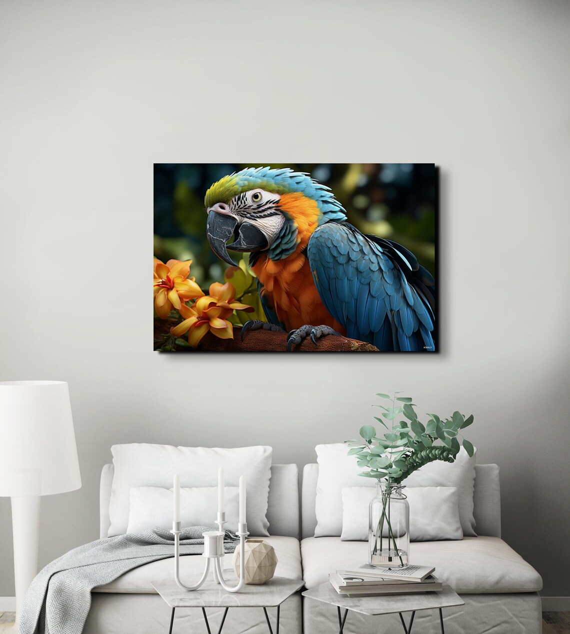 Blue Macaw Parrot Portrait Orange Blossoms Tropical Bird Poster - Image 3