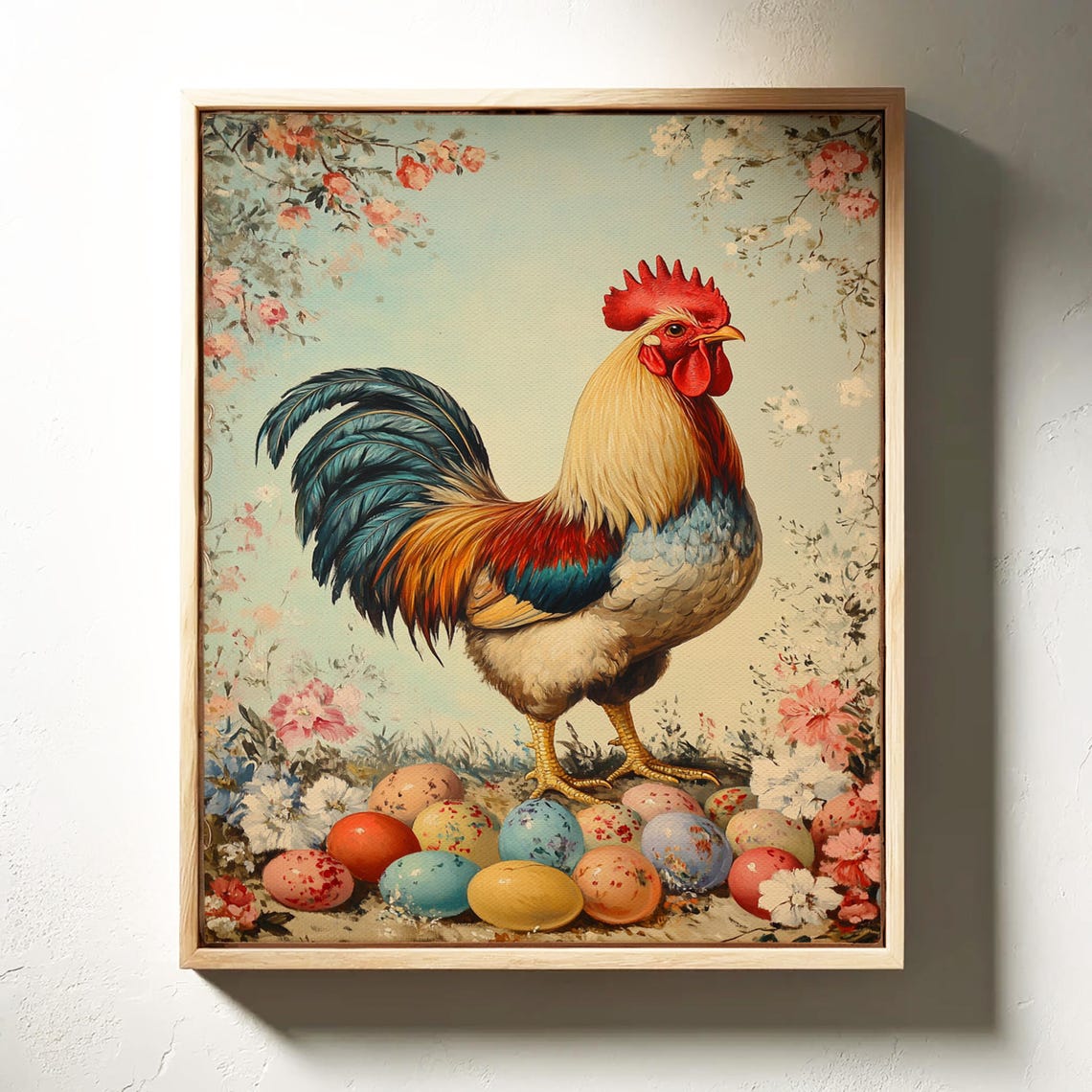 Rustic Rooster Standing Proudly Among Painted Easter Eggs Poster - Image 3