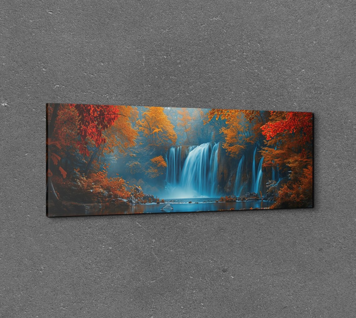 Waterfall in an Autumn Forest with Fiery Red and Gold Foliage Poster - Image 3