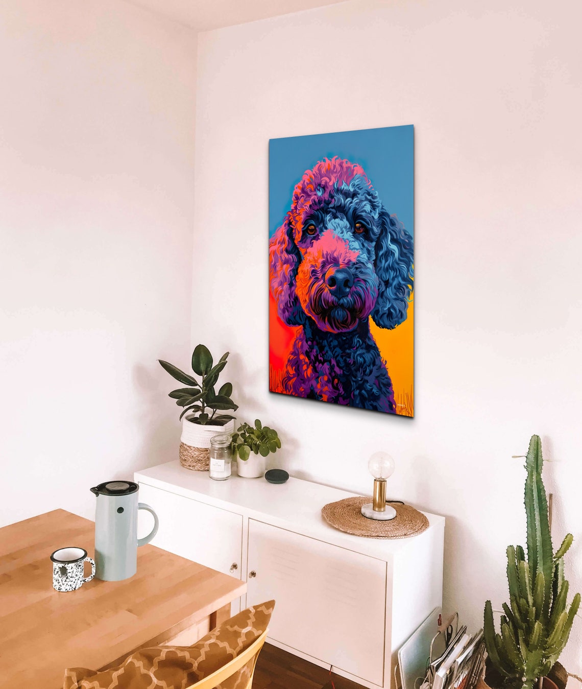 Curly Poodle Dog Portrait in Bold Blue Pink and Orange Pop Art Poster - Image 7