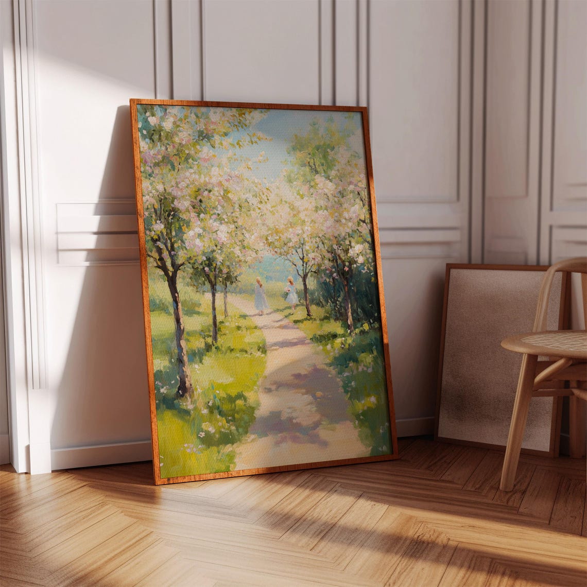 Spring Blossom Pathway With Two Figures Impressionist Walk Poster - Image 4