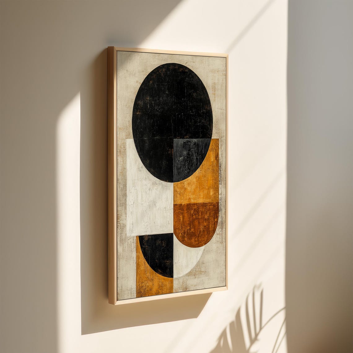 Modern Abstract Geometric Minimalist Black White Ochre Wall Art Contemporary Home Office Decor - Image 2