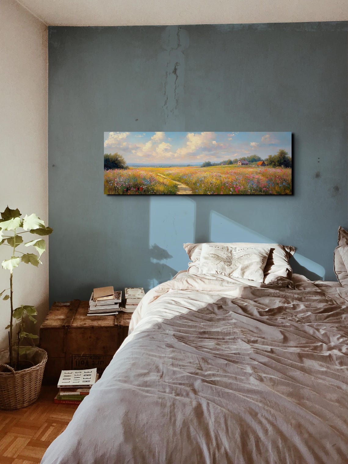 Wildflower Meadow Path to Distant Barn Summer Day Panoramic Poster - Image 5