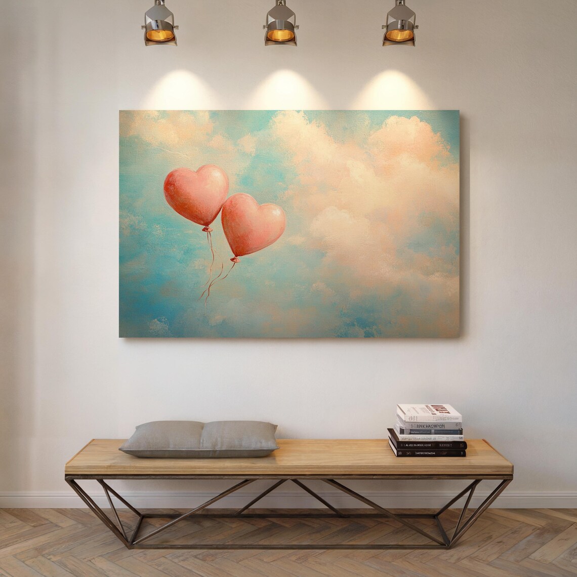 Pink Heart Balloons Floating In Pastel Sky Whimsical Love Cloud Poster - Image 7