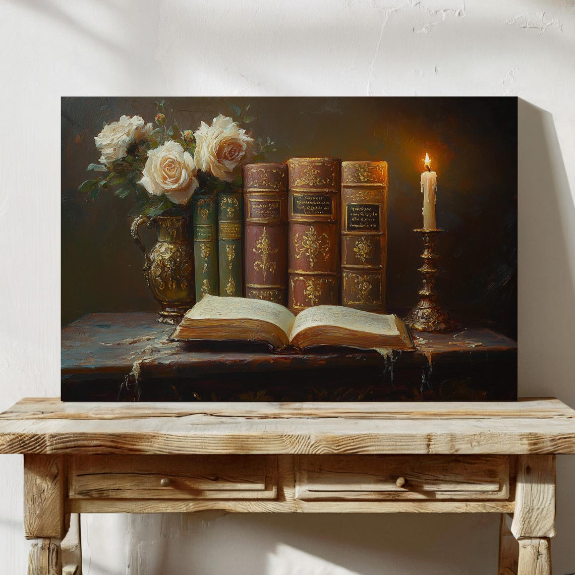 Vintage Books With White Roses and Candle Romantic Still Life Poster - Image 6