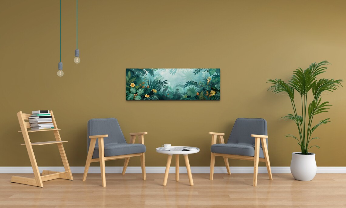 Teal Tropical Leaves With Golden Flowers Botanical Art Poster - Image 5