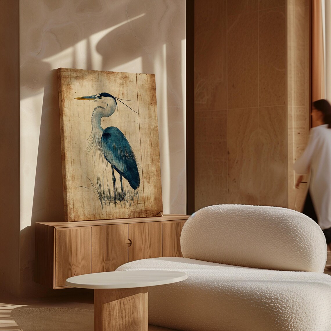 Blue Heron Rustic Coastal Bird Art Print - Image 7