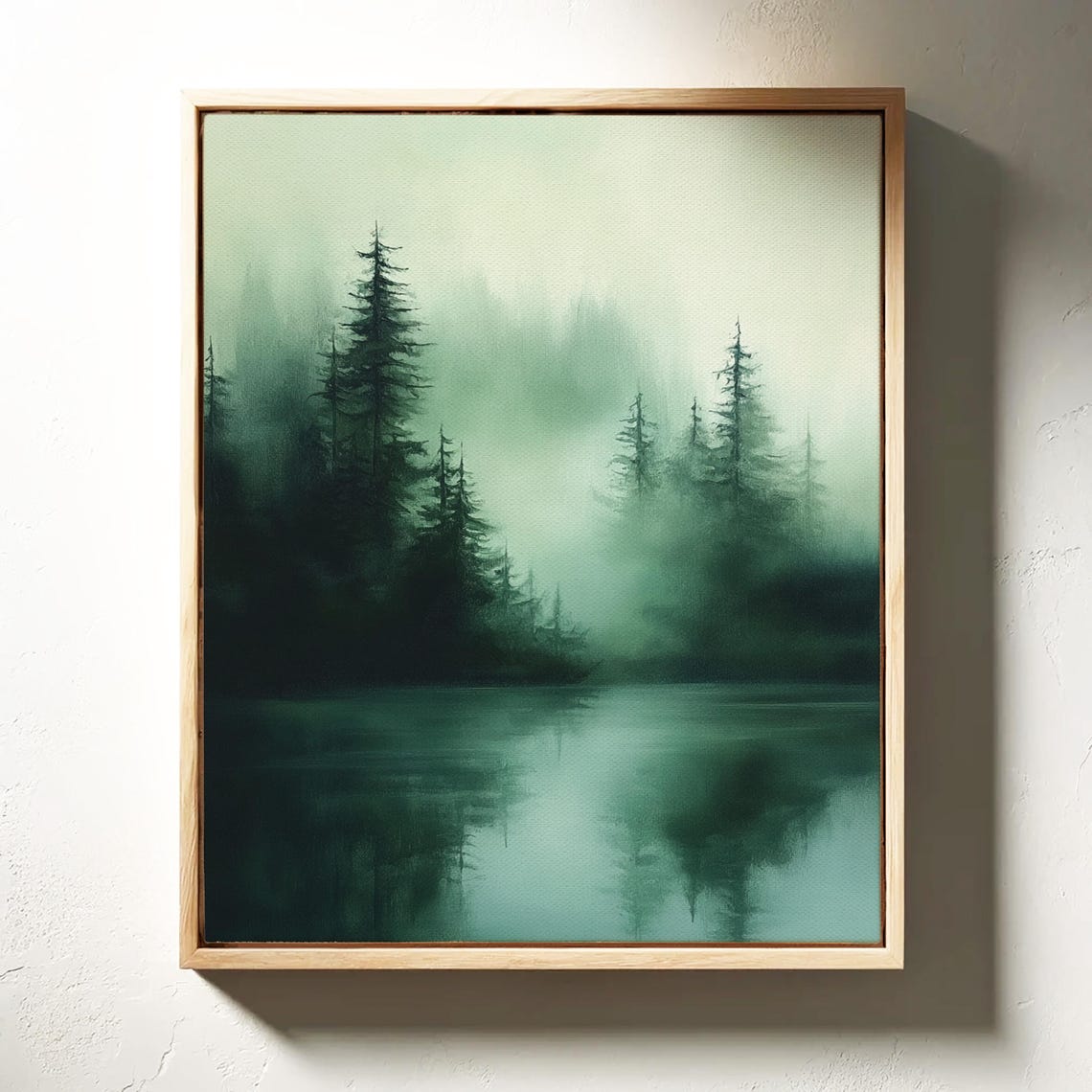 Misty Evergreen Forest Lake Foggy Green Tranquil Scene Wall Art - Image 4
