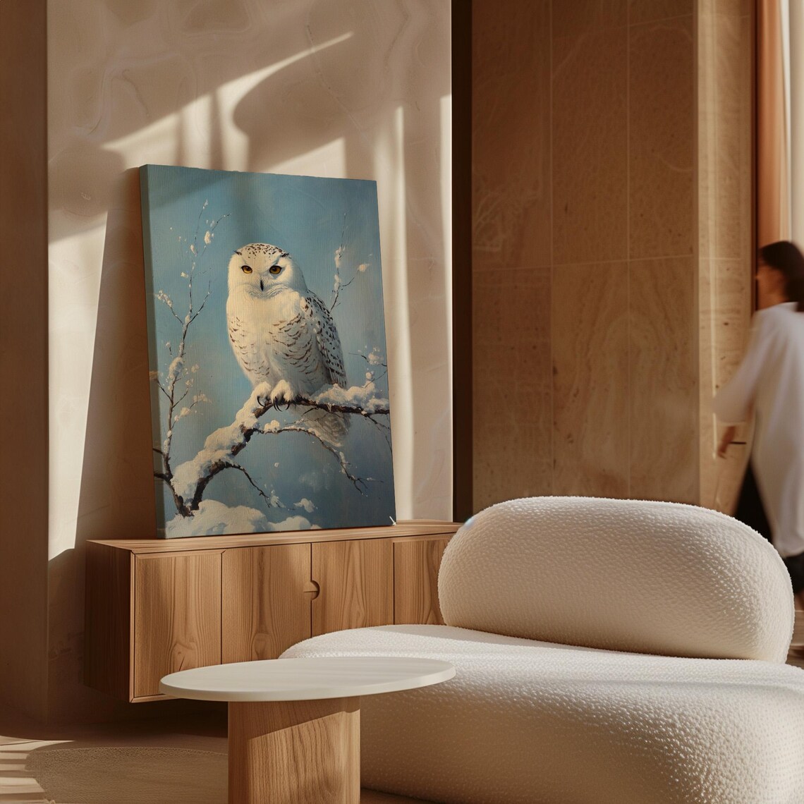 Majestic Snowy Owl Perched on Snowy Branch Winter Wildlife Art Print - Image 7