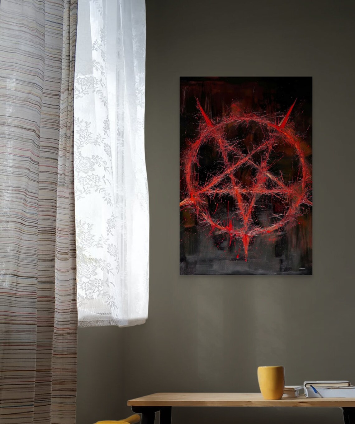 Red Pentagram Dark Occult Oil Painting Gothic Symbol Art Poster - Image 6