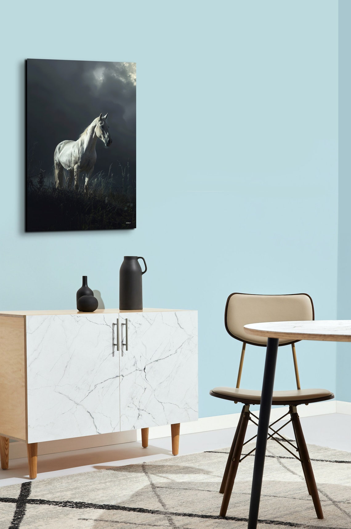 White Horse Standing In Dark Stormy Field Dramatic Equine Poster - Image 3