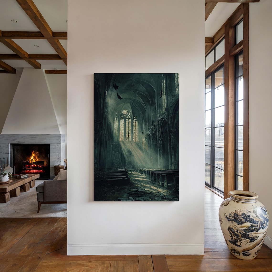 Abandoned Cathedral Bats Moonlit Beams Dark Gothic Vintage Art Poster - Image 4