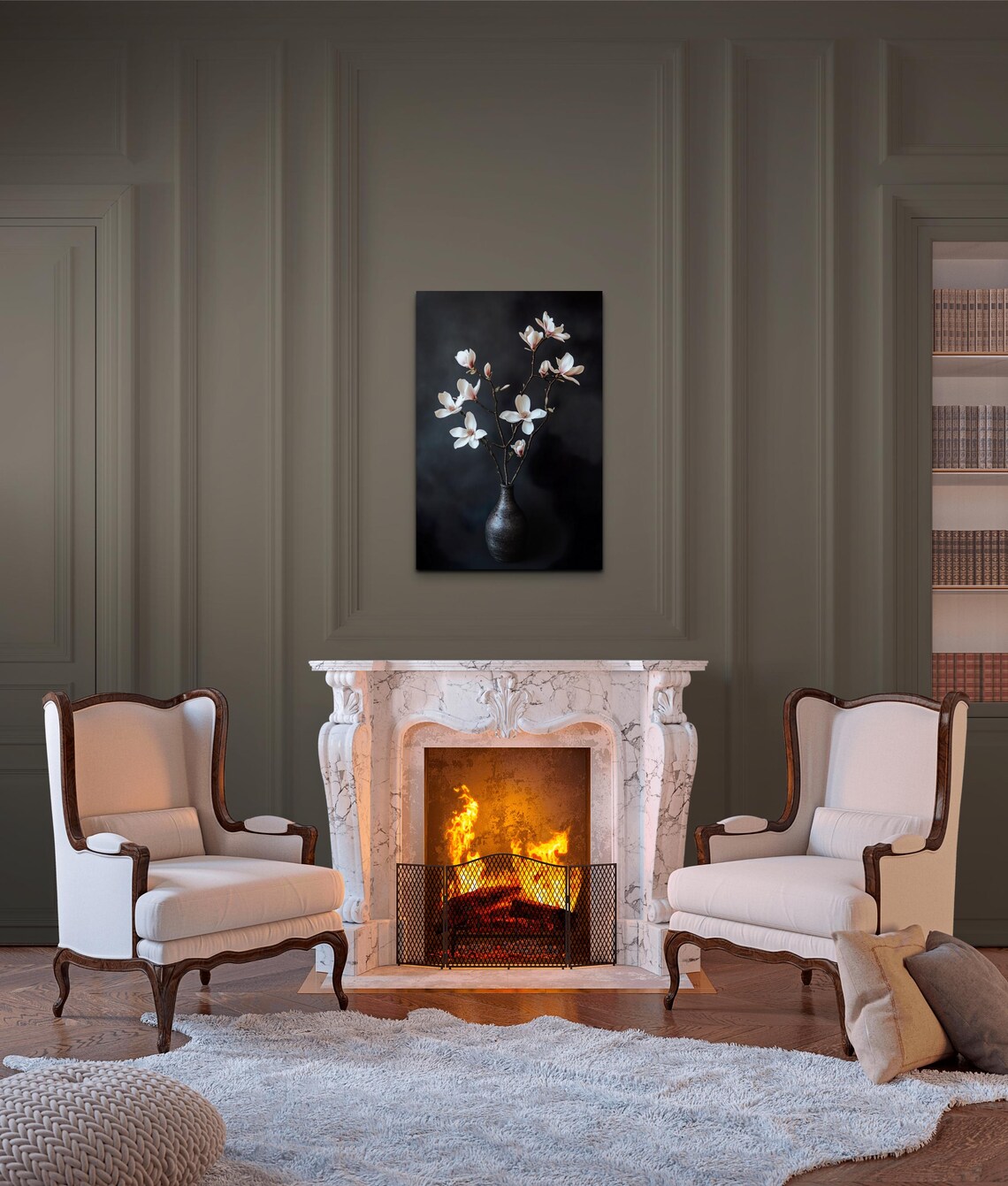 Magnolia Branch Dark Vase Moody Floral Botanical Still Life Poster - Image 3