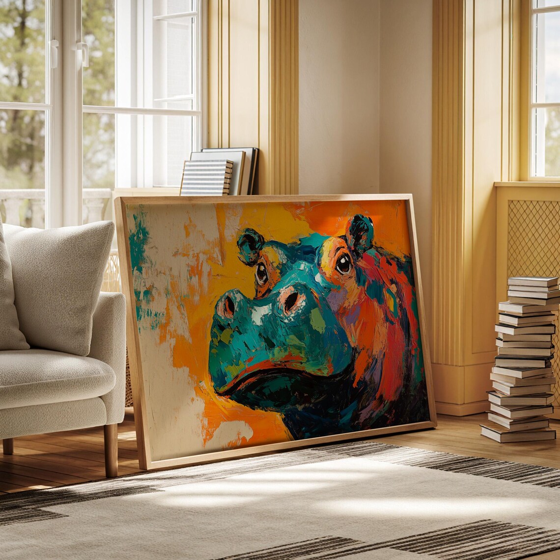 Bold Colorful Abstract Hippo Portrait in a Modern Art Poster - Image 6