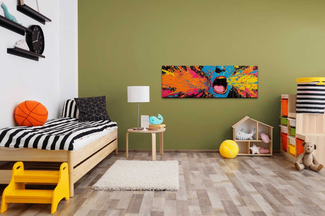 Panoramic Screaming Face Pop Art Color Splash Painting Wall Art - Image 4