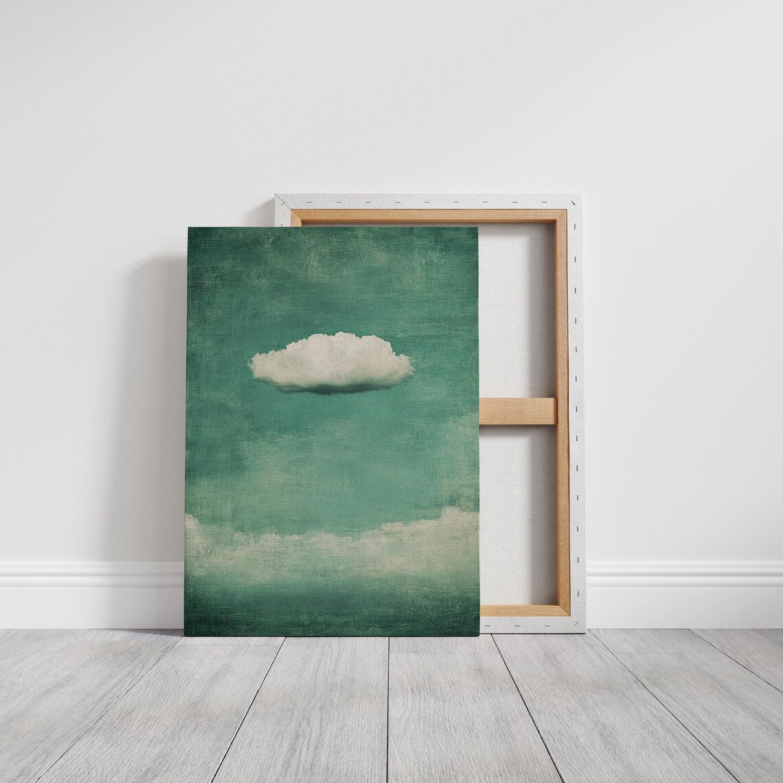 Minimalist White Cloud On Textured Green Sky - Image 6