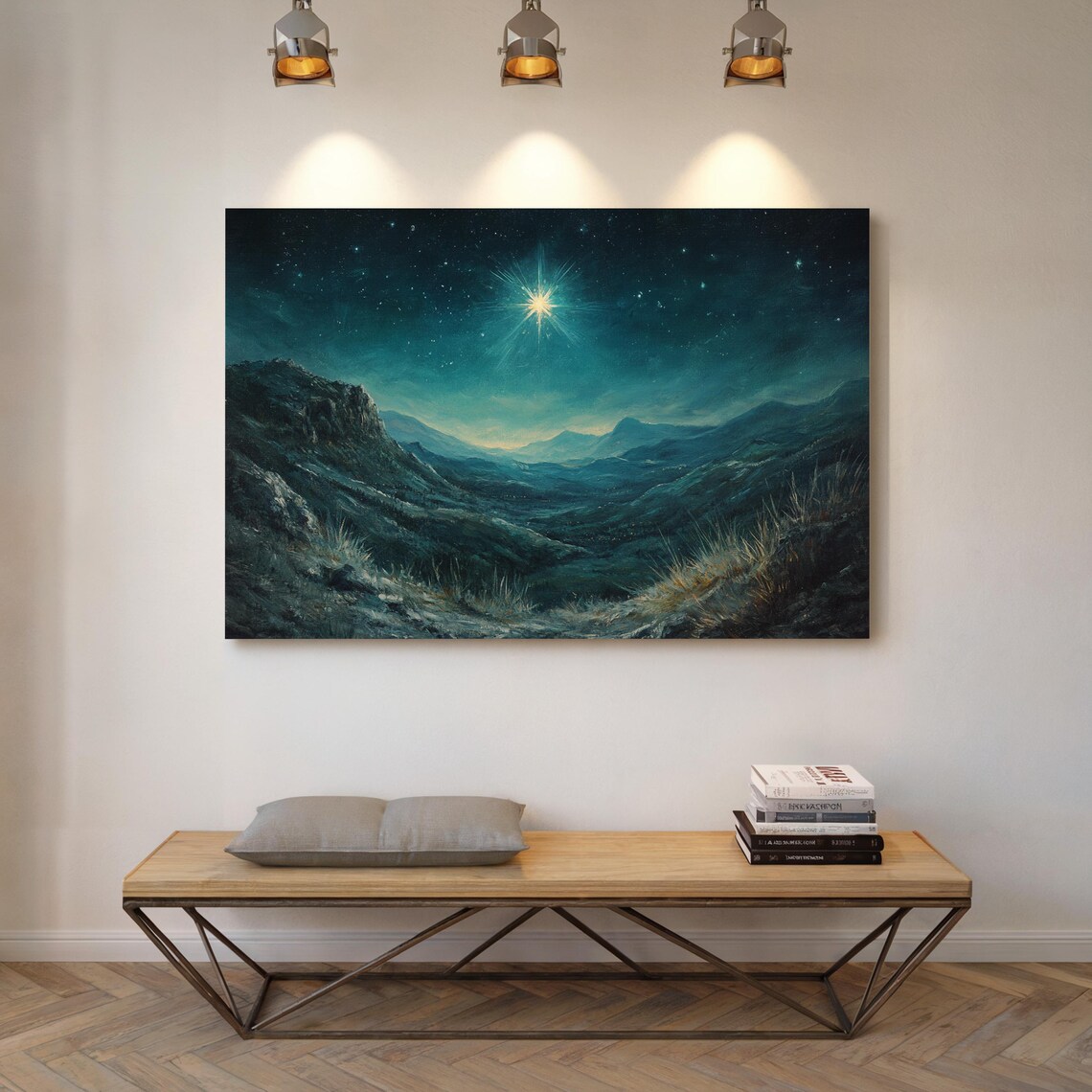 Star Of Bethlehem Over Tranquil Mountain Valley Art Print - Image 5