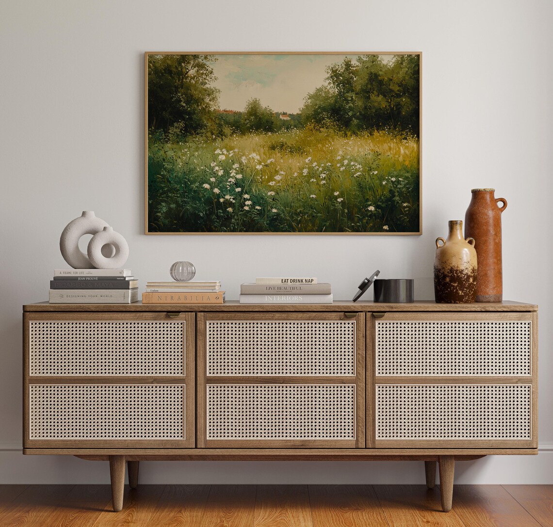 Bright Summer Meadow Wildflowers Sunlit Pastoral Landscape Art Poster