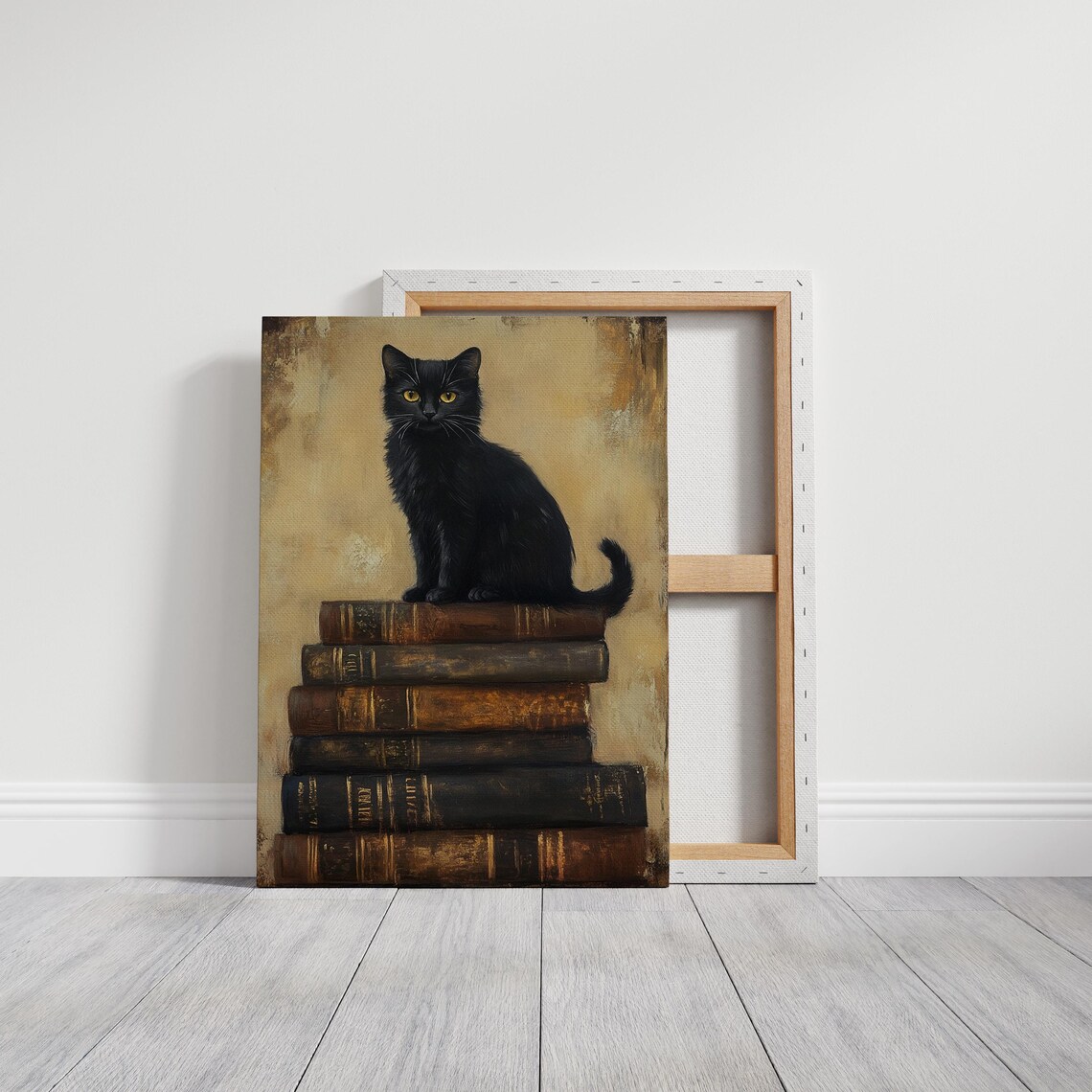 Black Cat On Vintage Book Stack, Gothic Dark Academia - Image 6