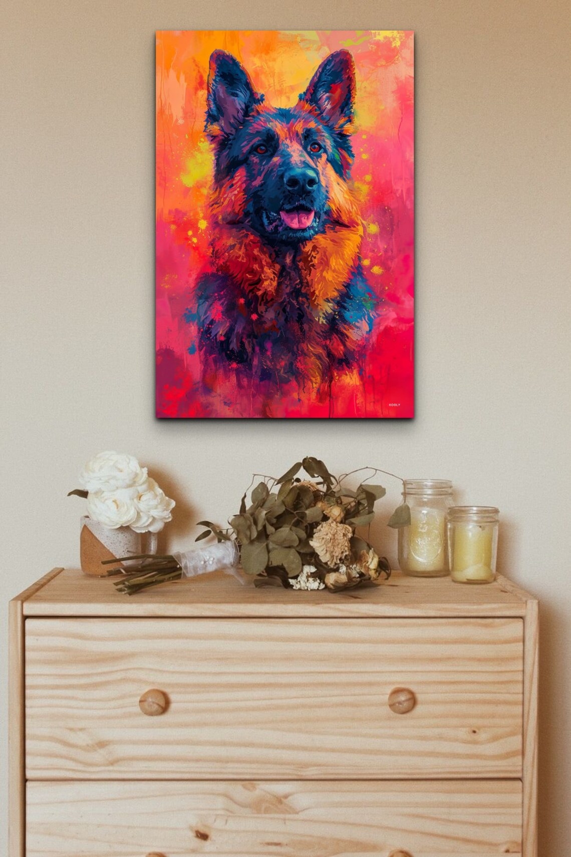 German Shepherd Dog Portrait on a Fiery Orange Red Background Poster - Image 7