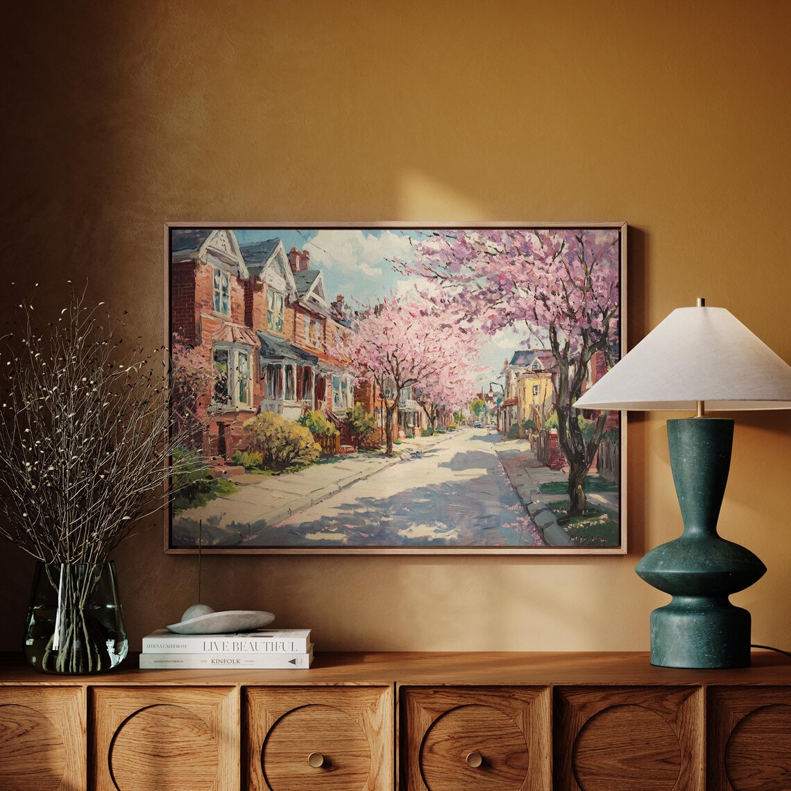 Springtime Neighborhood, Charming Cherry Blossom Street - Image 4