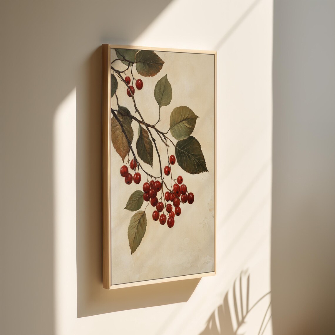 Hanging Red Berries Branch Vintage Style Botanical Art Poster