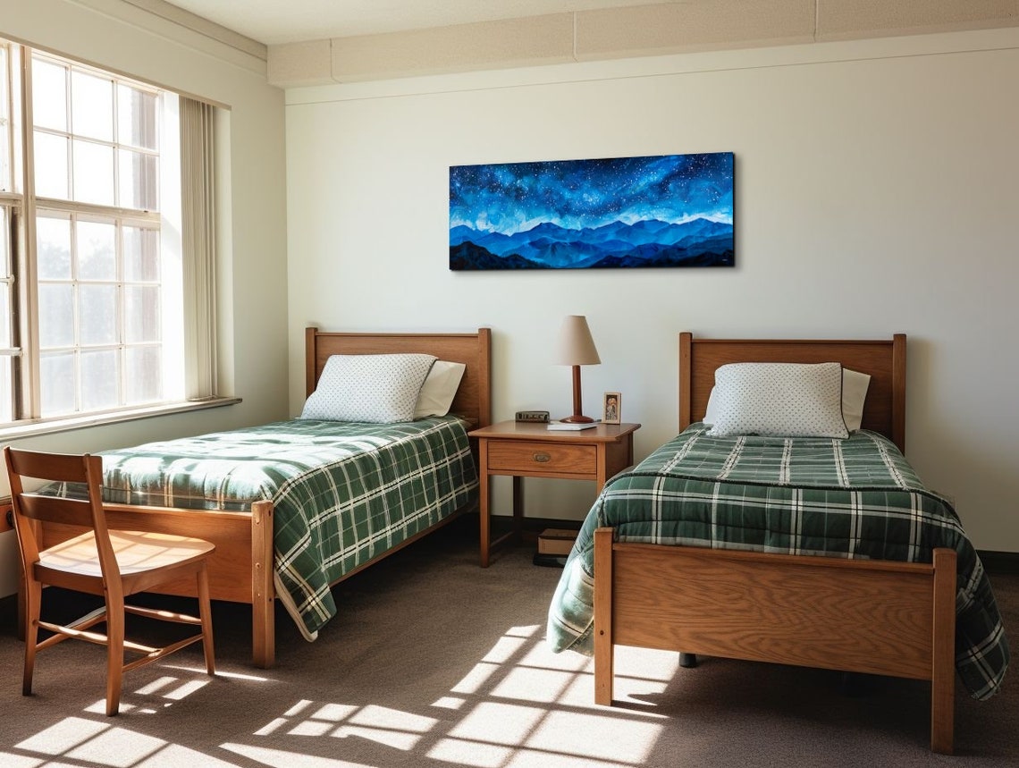 Starry Night Mountain Ridges Deep Blue Impasto Panoramic Art Poster - Image 7