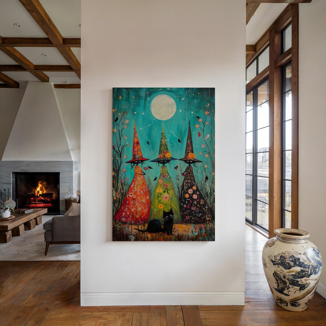 Magical Witches Gathering Under Moonlight Floral Gowns Halloween Poster - Image 6
