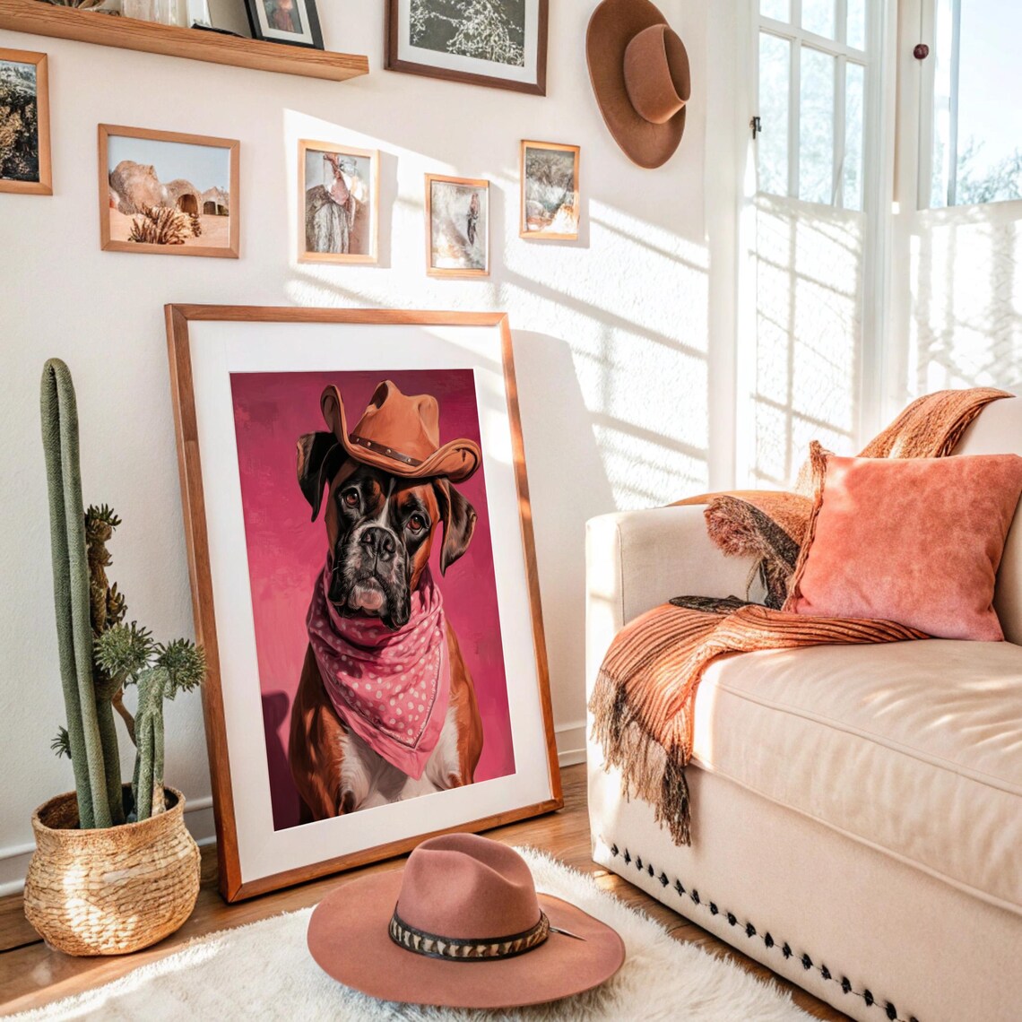 Cowboy Boxer Dog Art Print