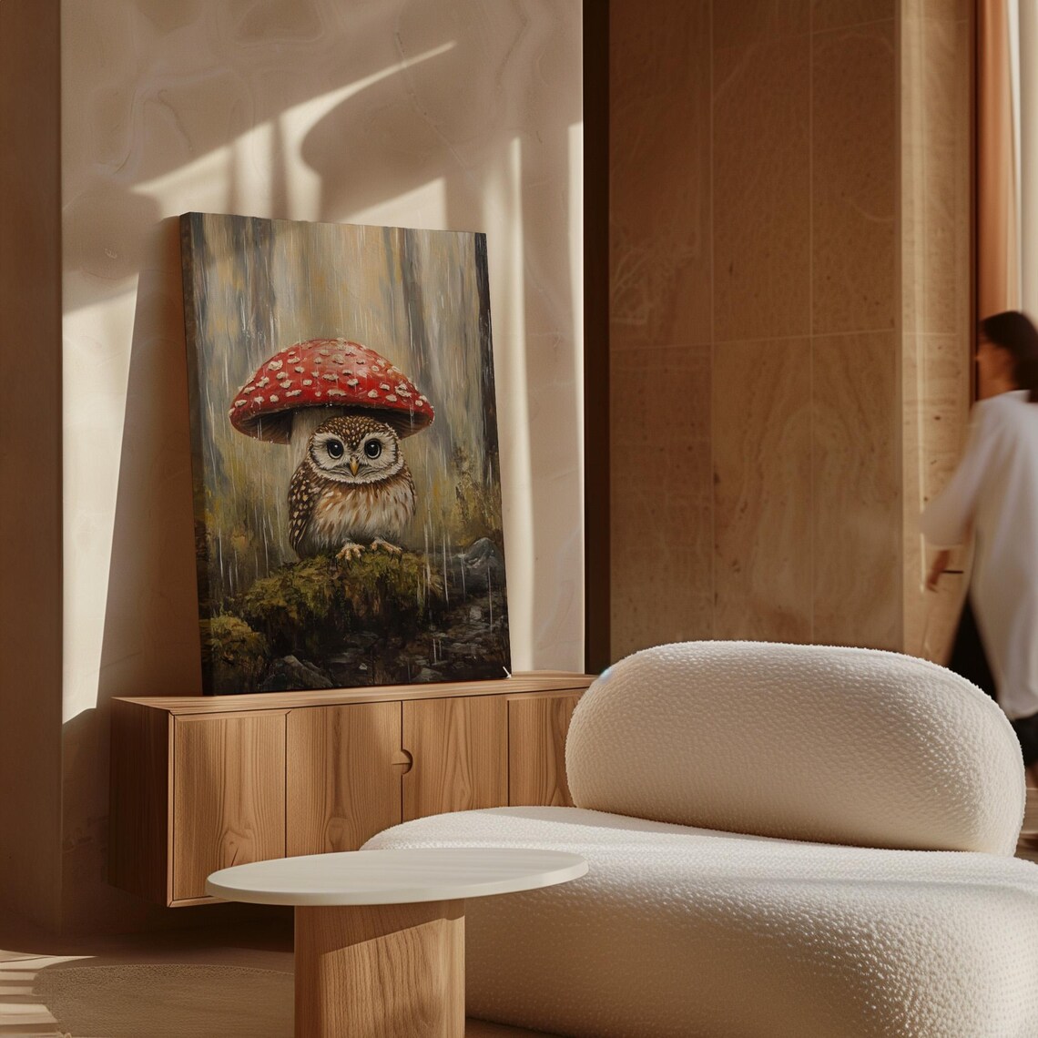 Enchanted Owl Under Red Mushroom, Woodland Art Print - Image 7