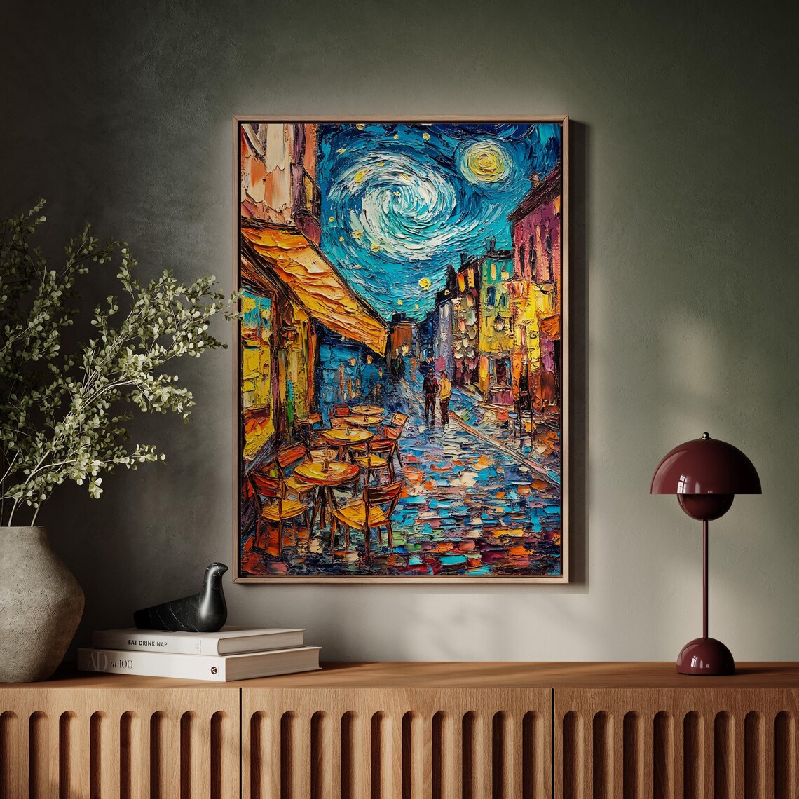 Starry Night Street Cafe Scene Swirling Impressionist Impasto City Poster - Image 4
