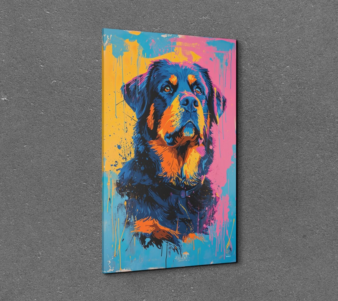 Rottweiler Dog Portrait in Vivid Pink Blue and Yellow Pop Art Poster - Image 3