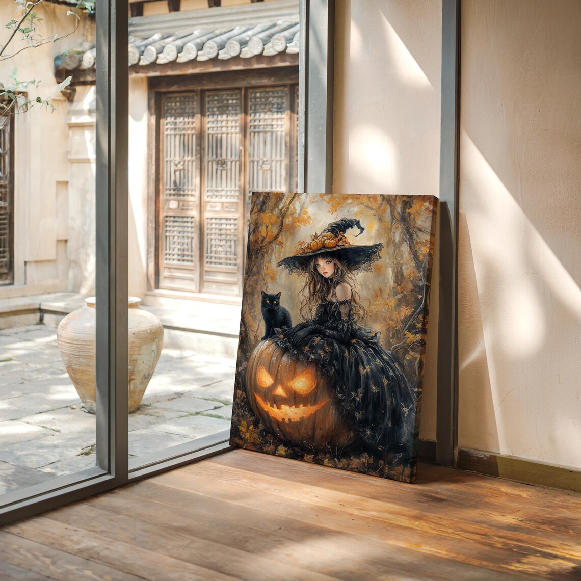 Enchanted Witch Sitting On Glowing Jack O Lantern With Black Cat Poster - Image 2