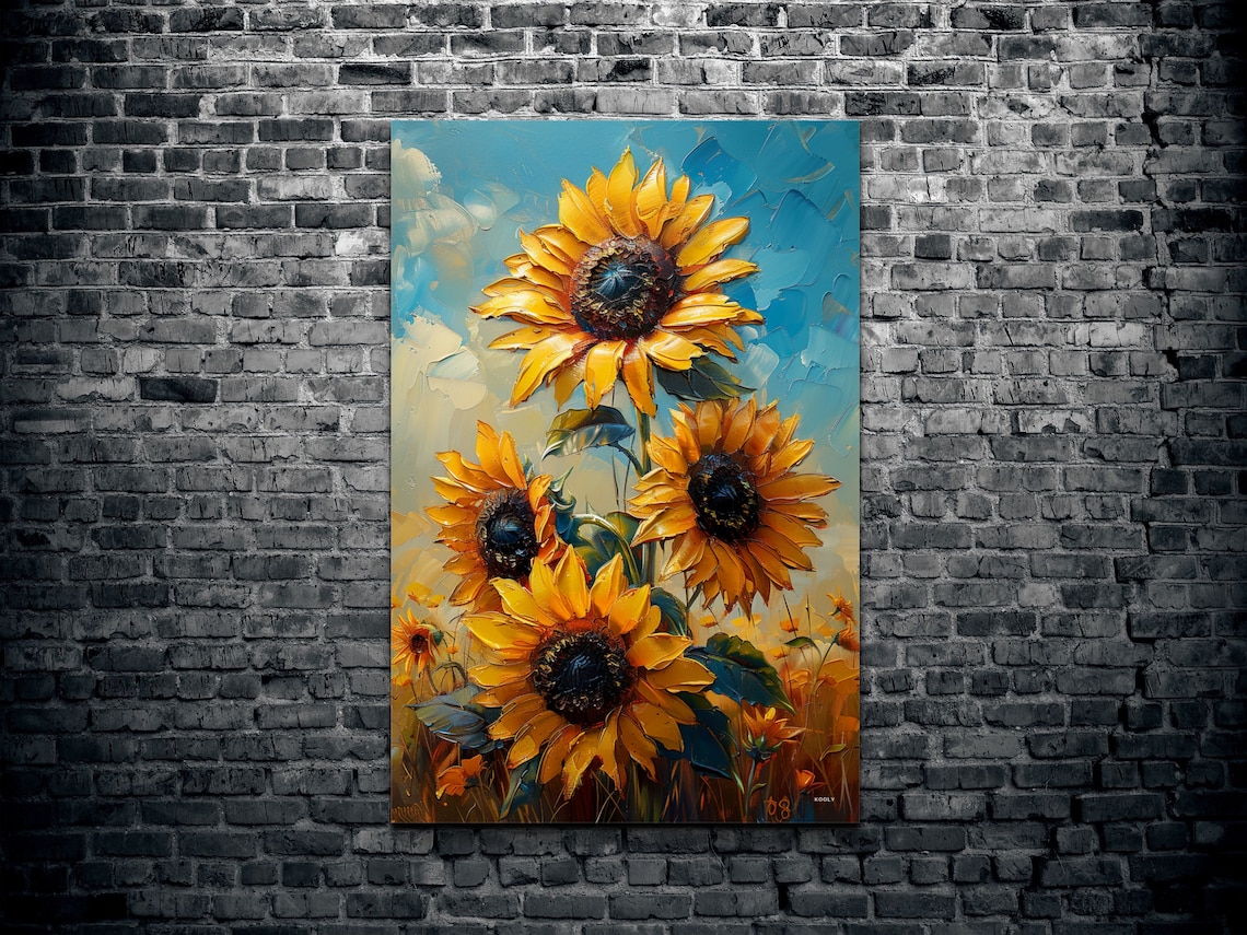 Sunflowers Oil Painting Art Print, Farmhouse Decor - Image 2
