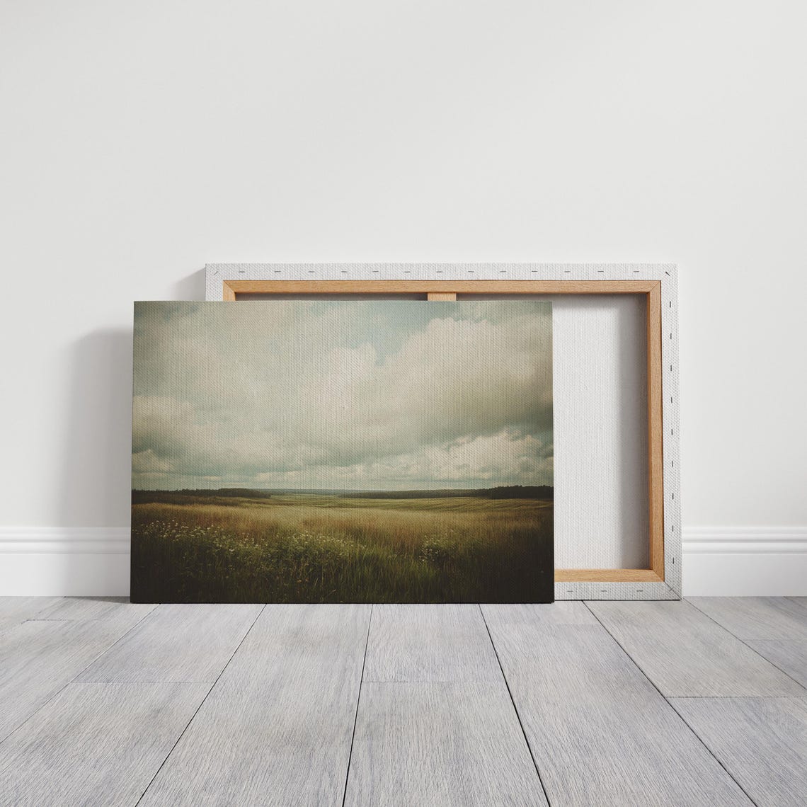 Rustic Countryside Landscape Rolling Fields Wall Art Vintage Farmhouse Decor Cloudy Sky Prairie Print Nature Wall Art - Image 2