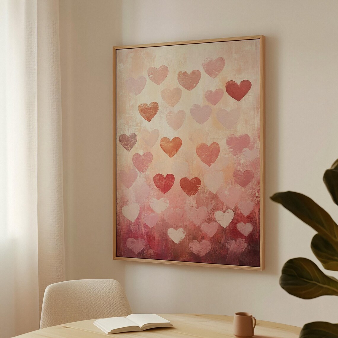 Blush Pink Hearts Ombre Painting Romantic Love Abstract Decor Poster - Image 3