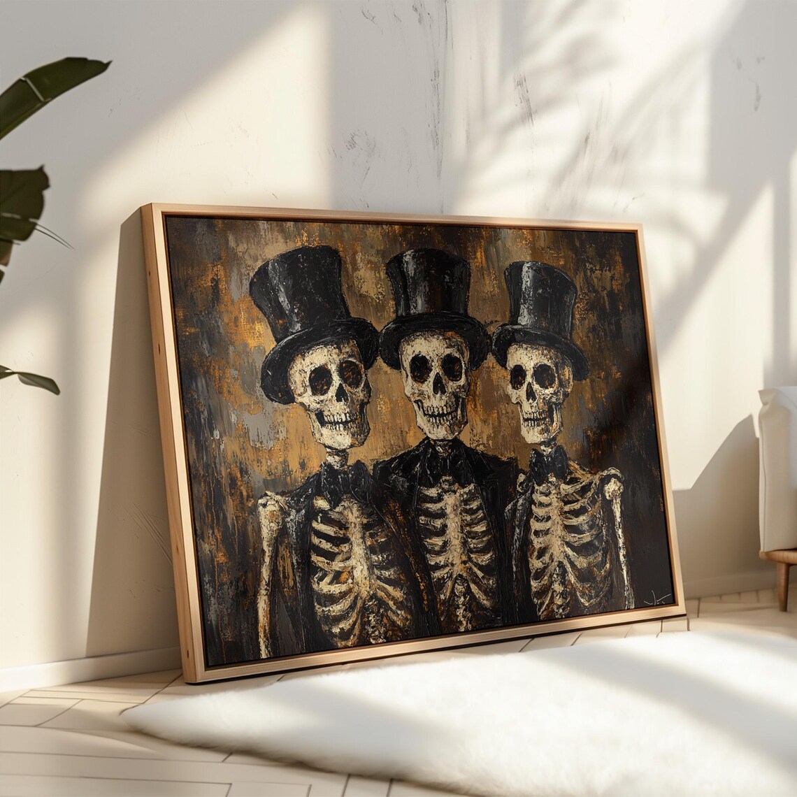 Dapper Skeleton Trio Gothic Halloween Art Print - Image 4