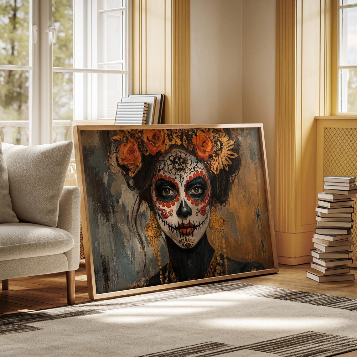 Mexican Sugar Skull Woman Dia De Los Muertos Art Print - Image 5