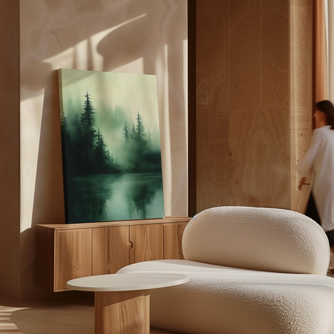 Misty Evergreen Forest Lake Foggy Green Tranquil Scene Wall Art - Image 6