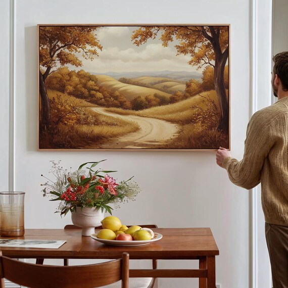 Autumn Country Road Golden Hills Fall Landscape Scenic Poster