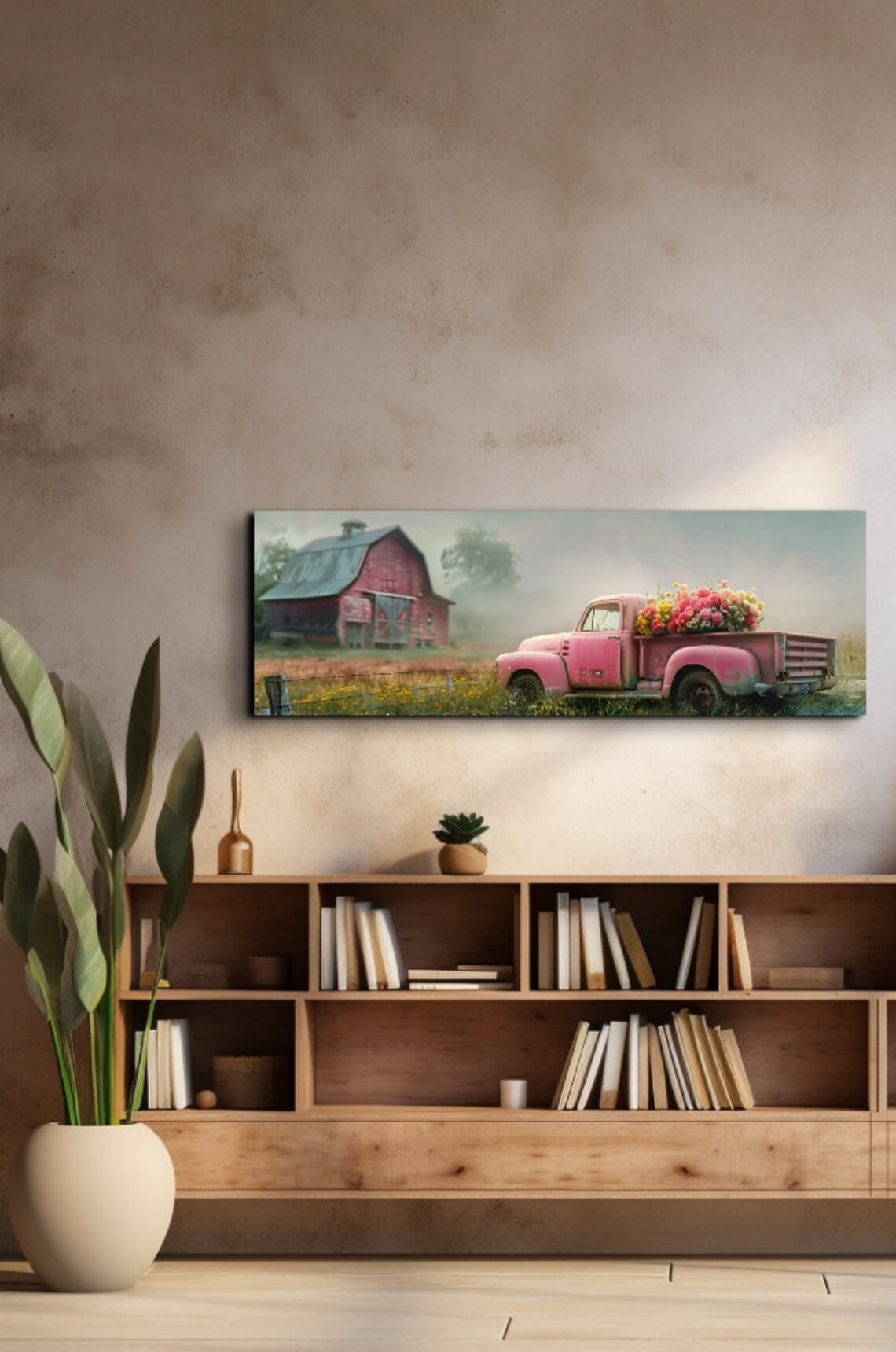 Vintage Pink Pickup Truck with Flowers by Red Barn Farm Poster - Image 6
