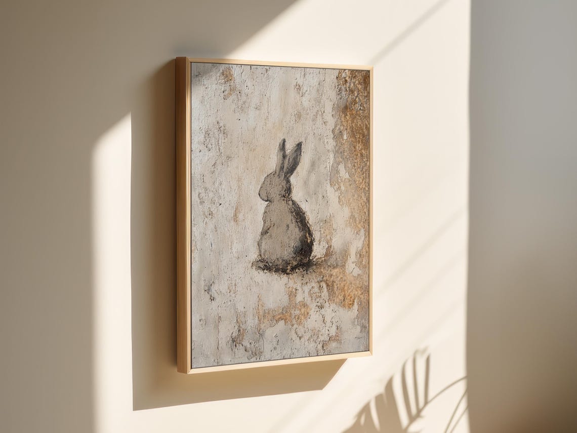 Gray Rabbit Silhouette From Behind on Textured Plaster Wall Poster - Image 6