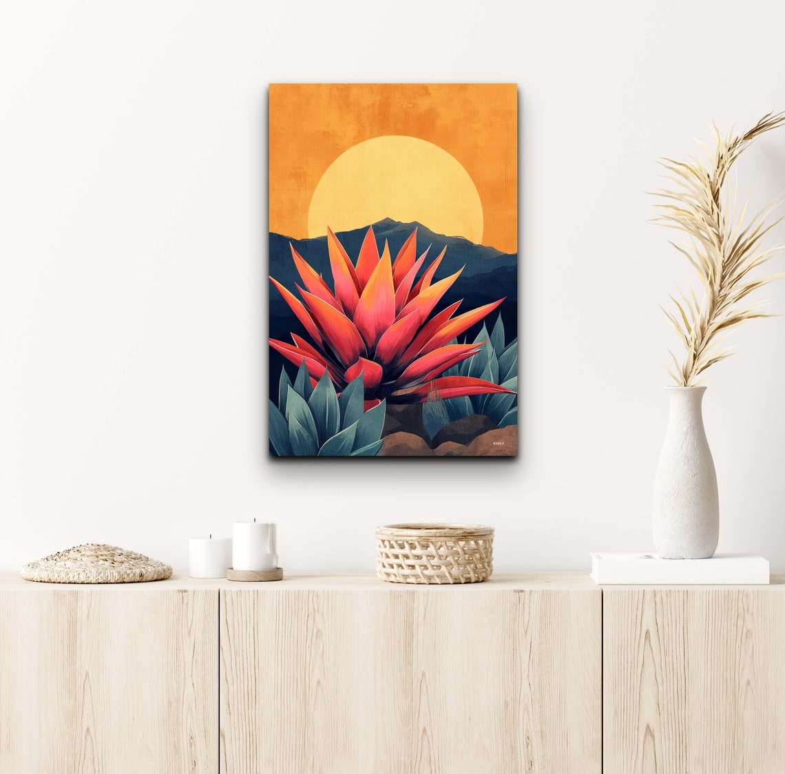 Red Agave Against Desert Sun Mid Century Modern Botanical Poster - Image 7